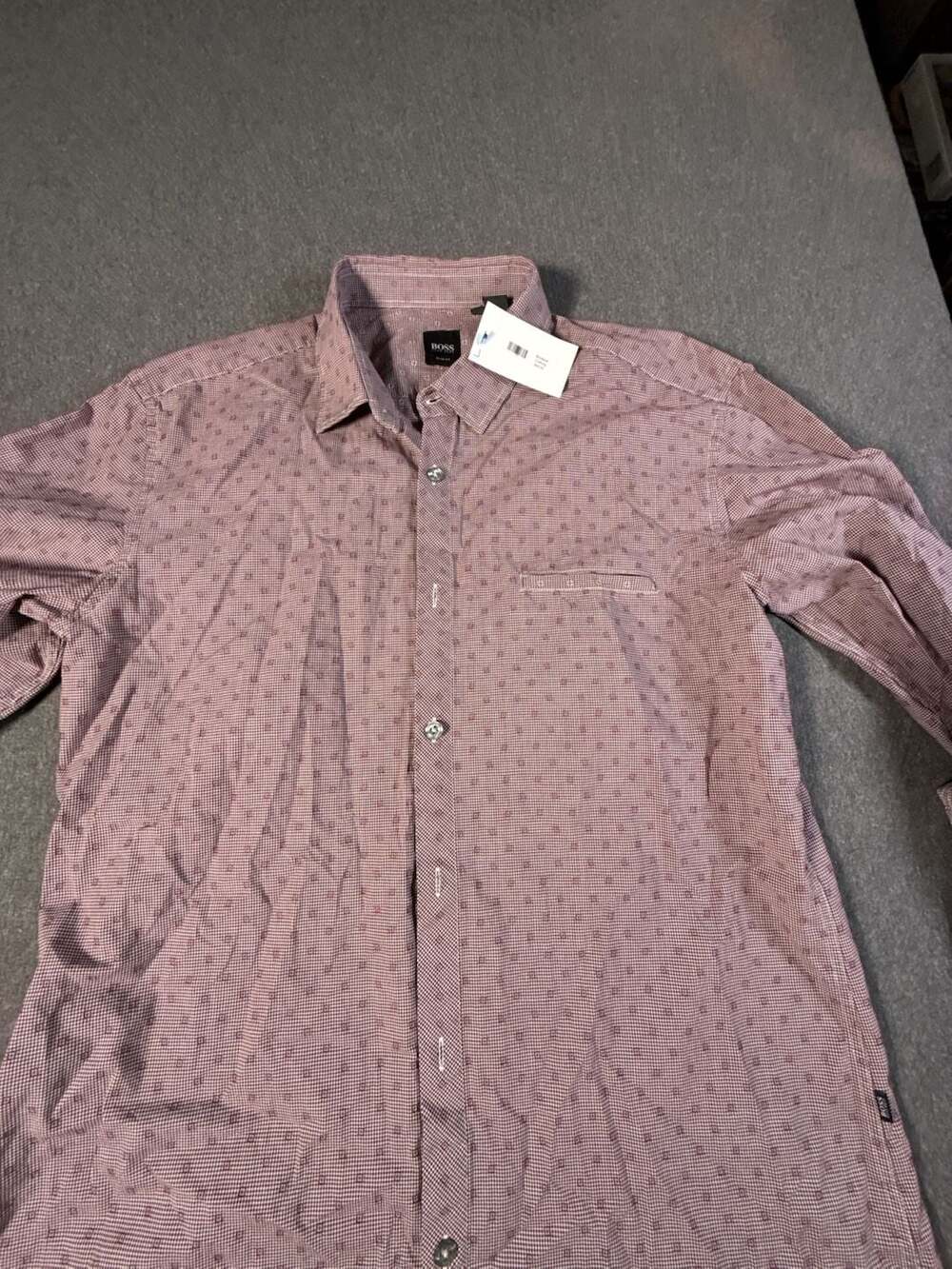 Hugo Boss Red Geometric Pattern Slim Fit Button Down Long Sleeve Shirt Men's Lar